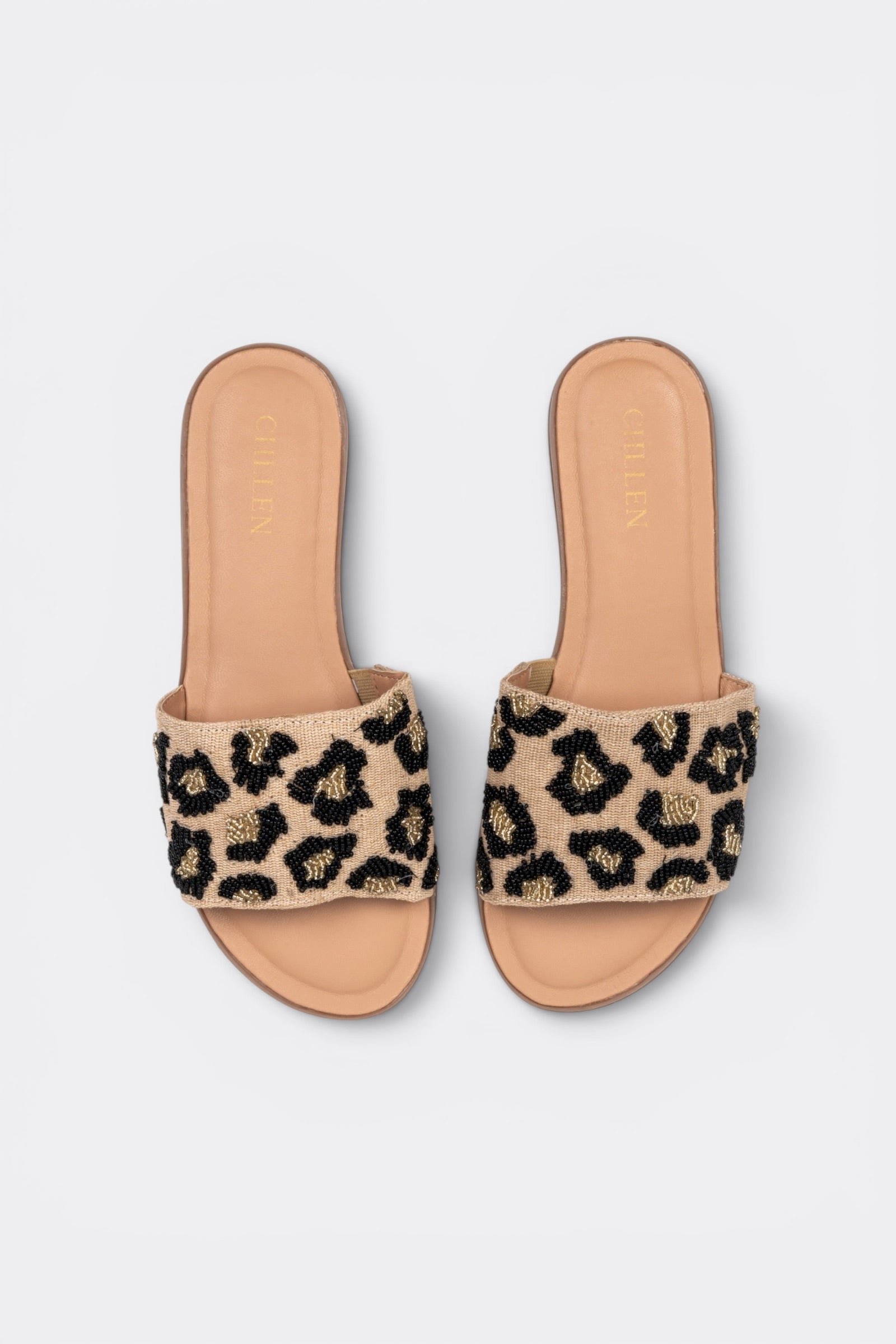 CHLLEN Beaded Leopard Slide Flats