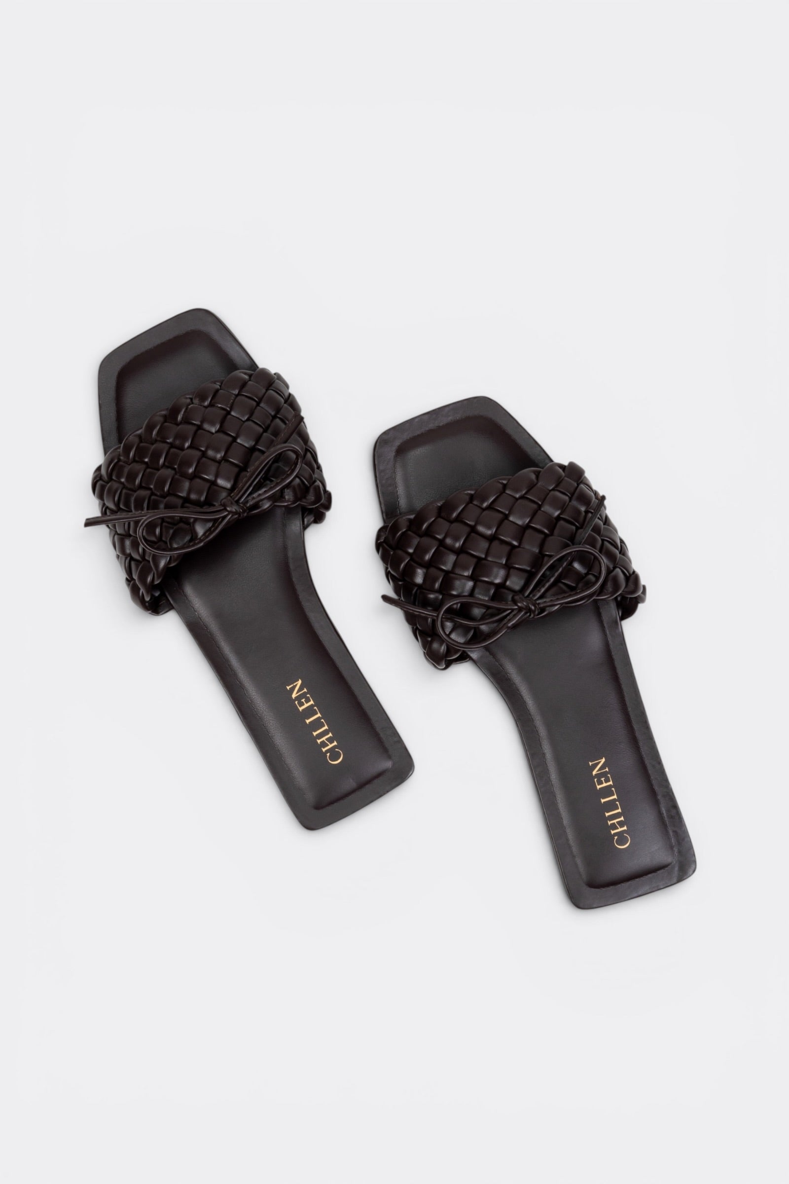 CHLLEN Signature Chocolate Brown Woven Bow Flats