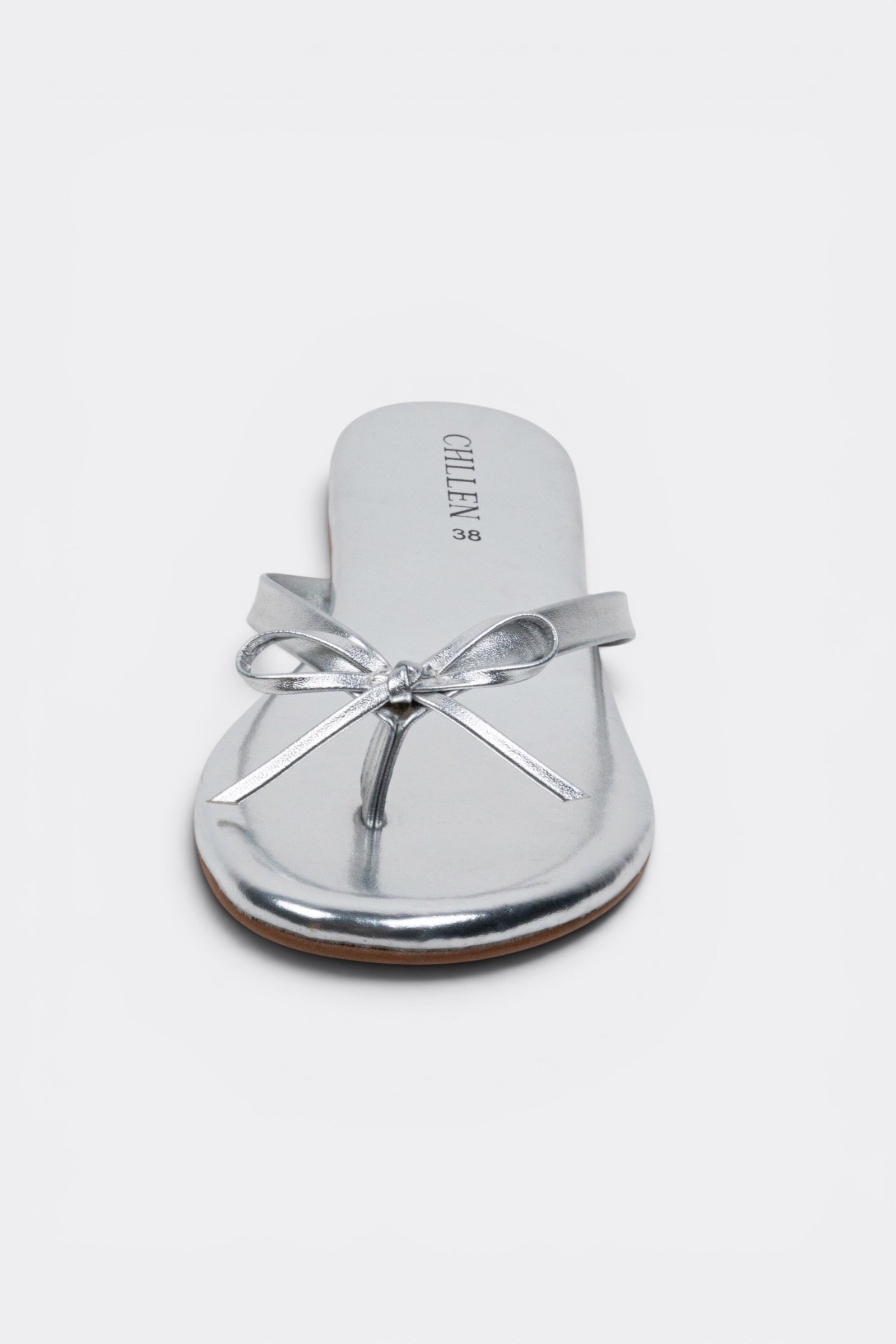 CHLLEN Silver Bow Toe-Ring Flats