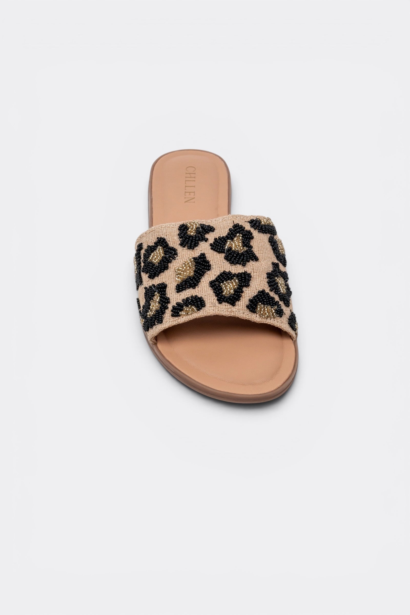 CHLLEN Beaded Leopard Slide Flats