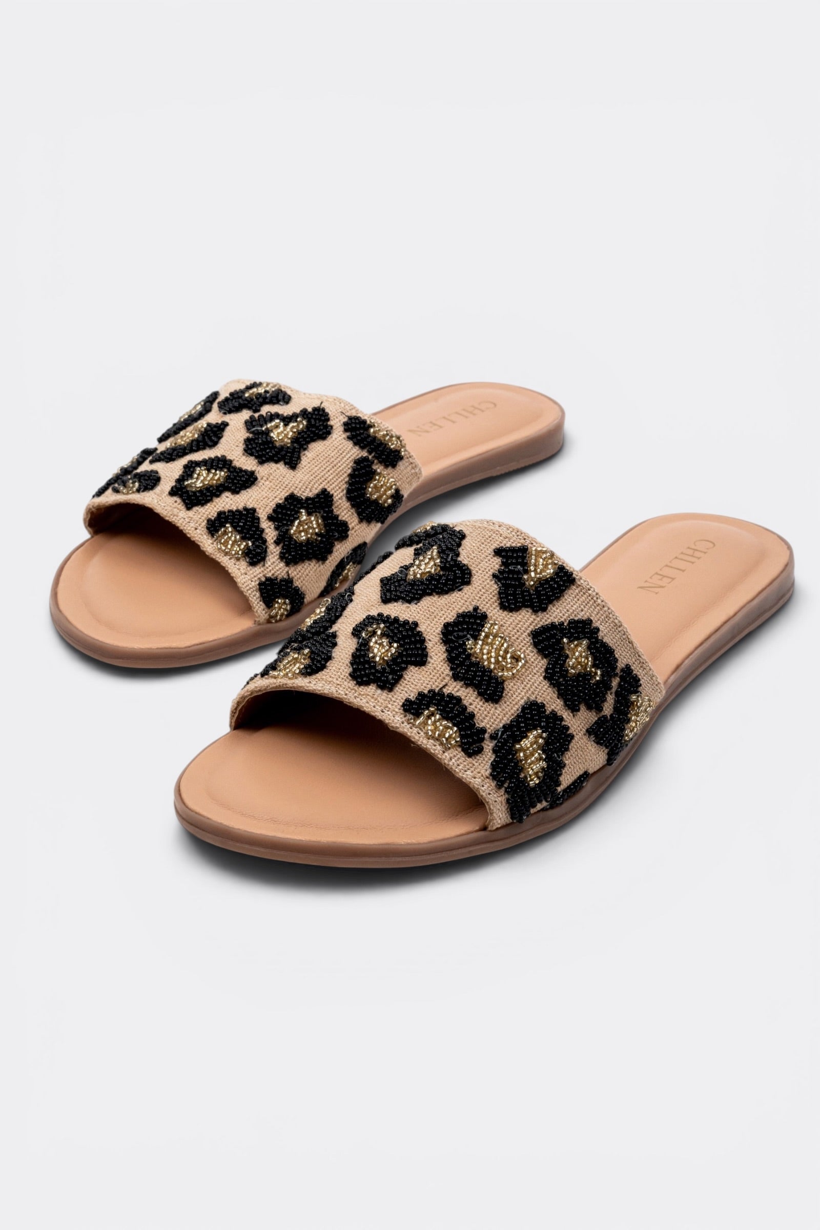 CHLLEN Beaded Leopard Slide Flats