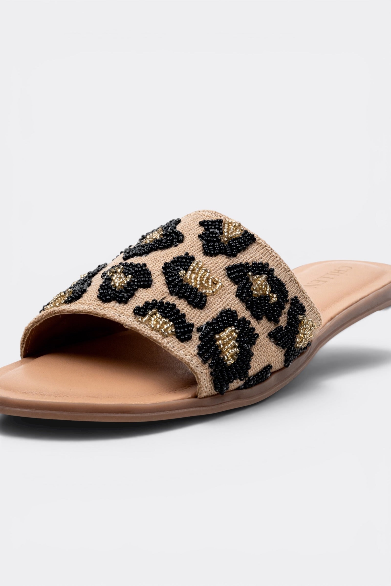 CHLLEN Beaded Leopard Slide Flats