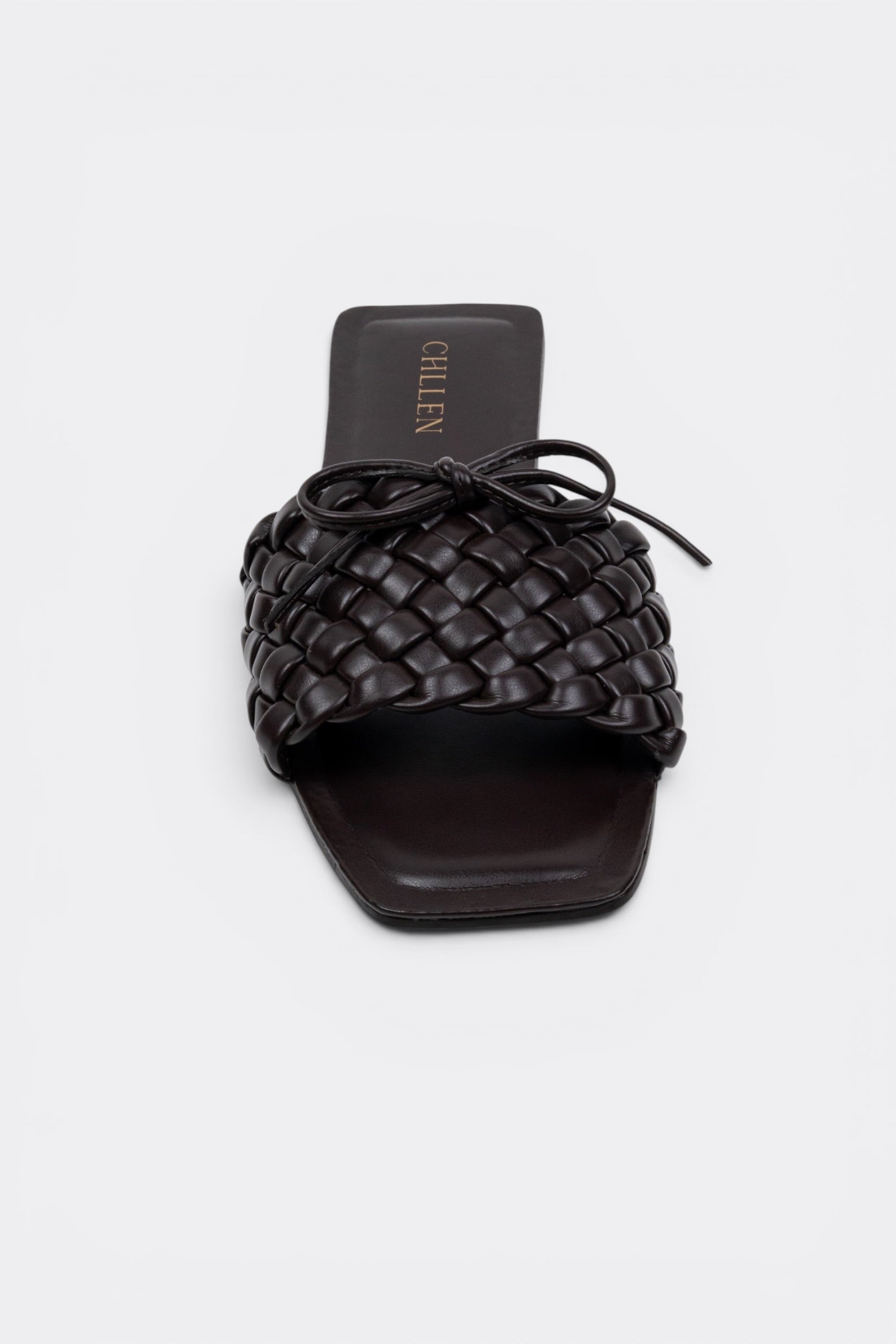 CHLLEN Signature Chocolate Brown Woven Bow Flats