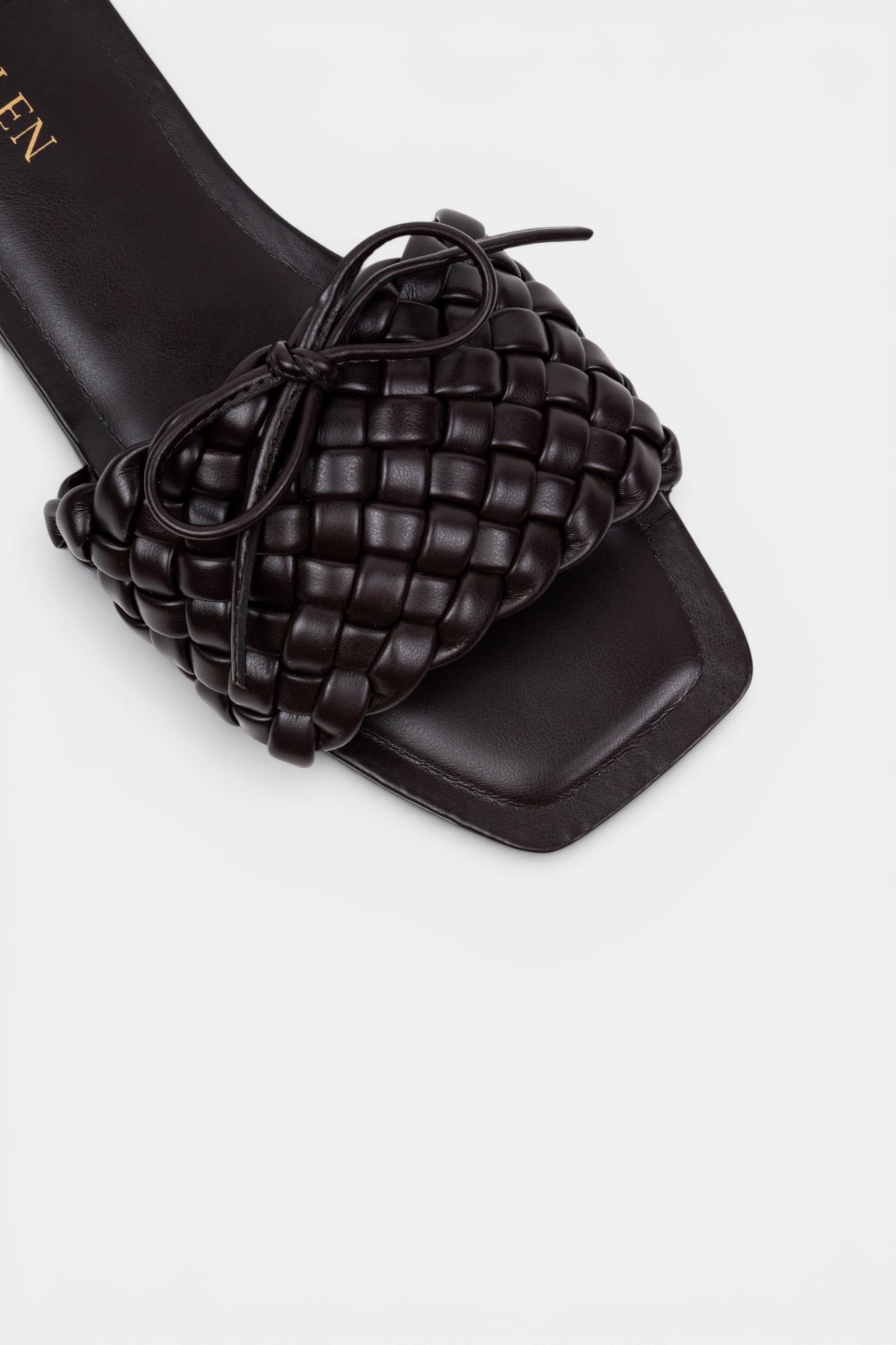 CHLLEN Signature Chocolate Brown Woven Bow Flats