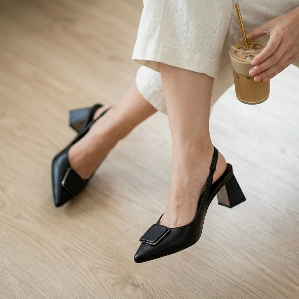 CHLLEN Noir Elegance Slingback Mule Flats