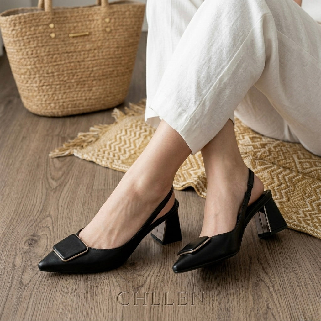 CHLLEN Noir Elegance Slingback Mule Flats
