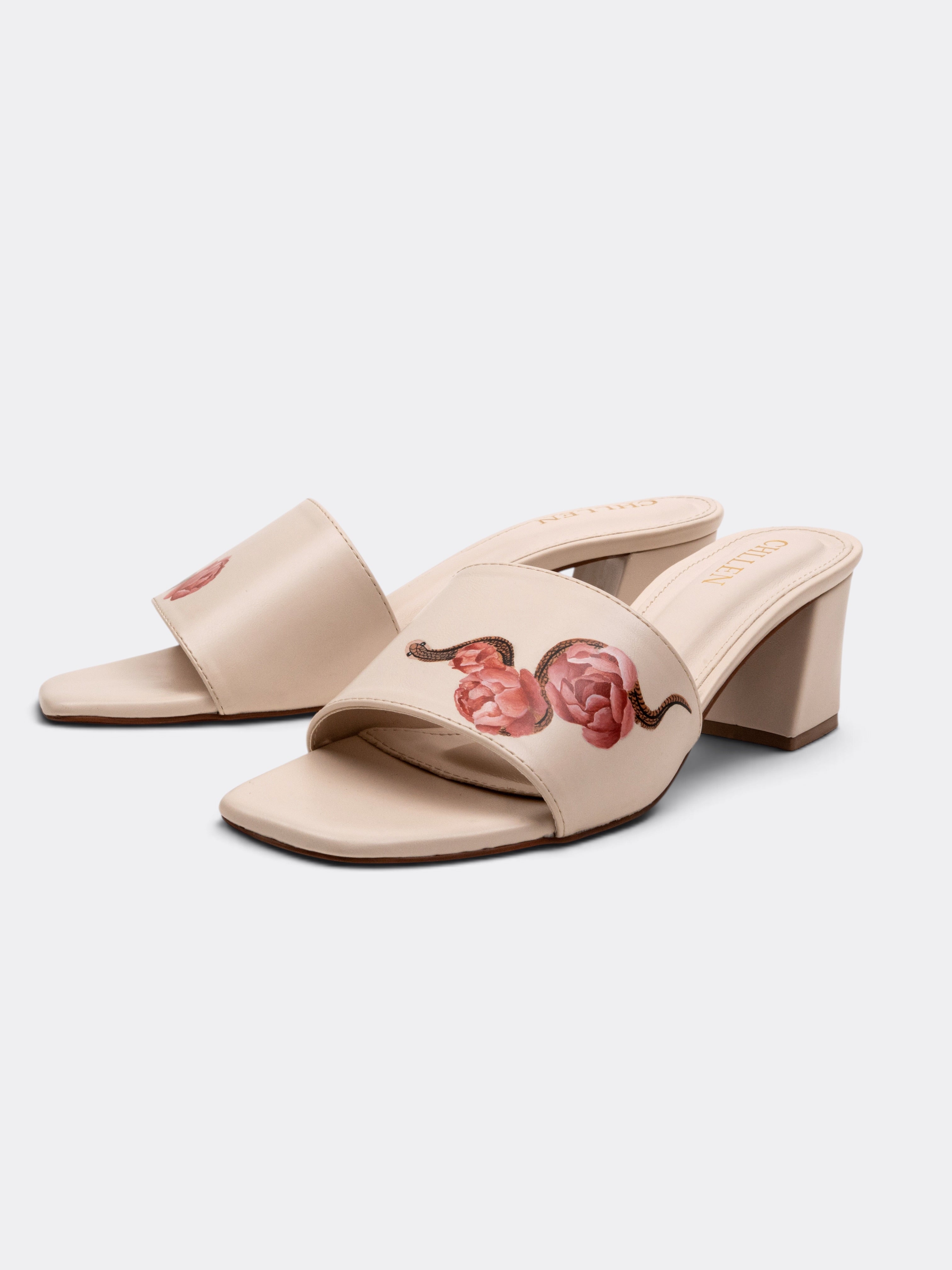 CHLLEN WILDBLOOM Peony Serpent Hand-Painted Block Heel
