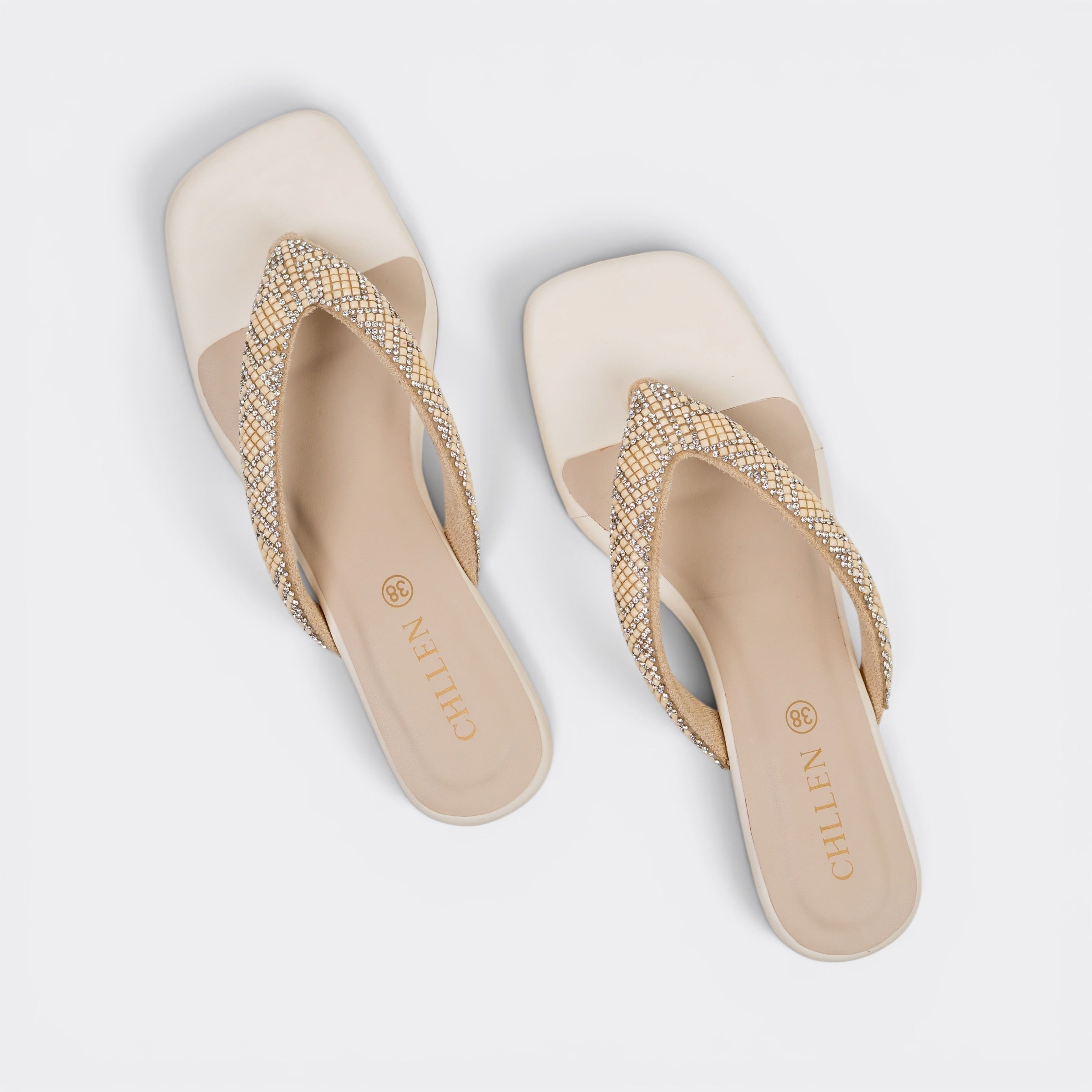 CHLLEN Ivory Braided Crystal Strap Flats