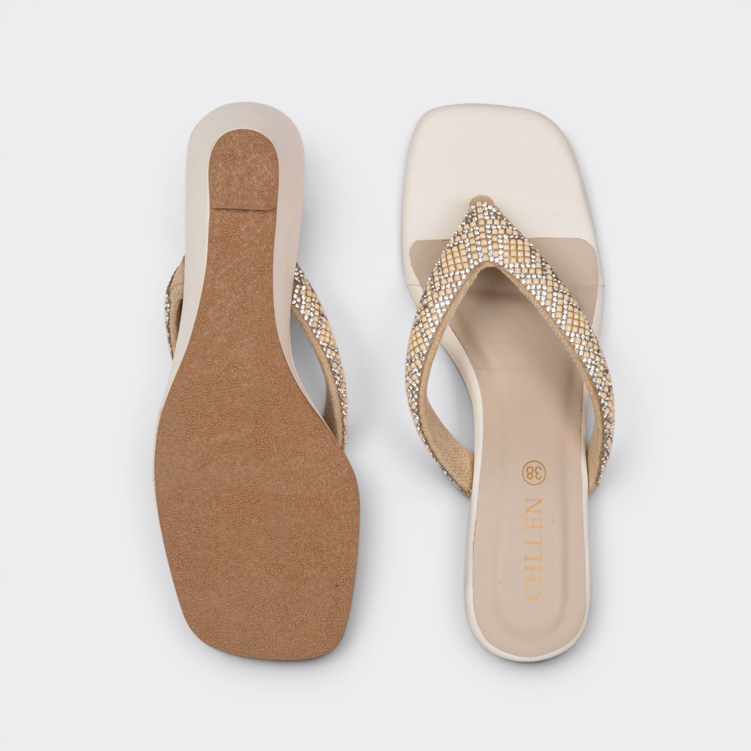 CHLLEN Ivory Braided Crystal Strap Flats