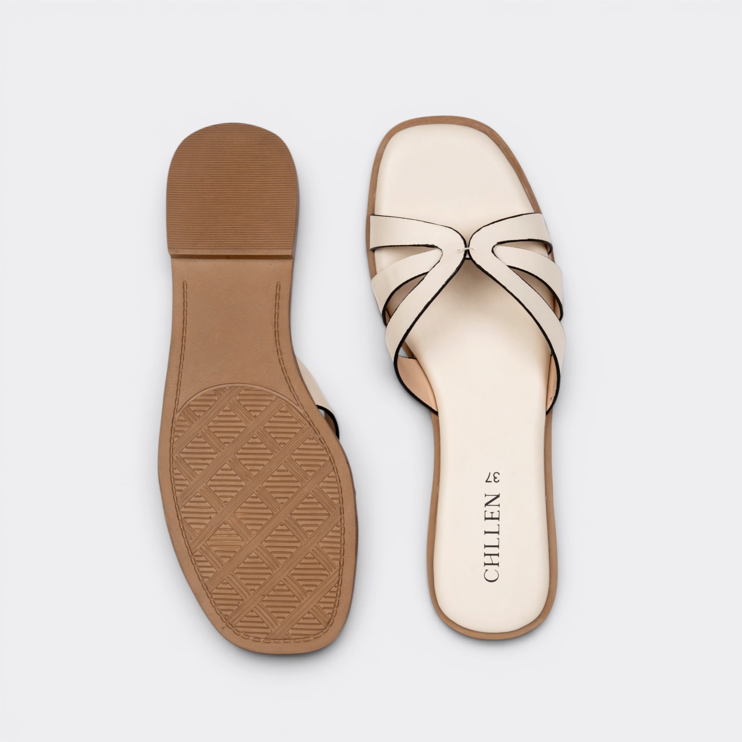 CHLLEN Ivory Cross Strap Flats