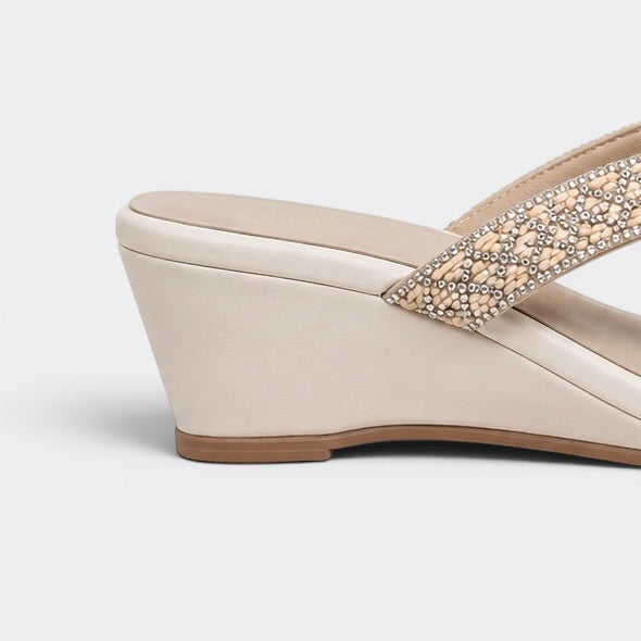 CHLLEN Ivory Braided Crystal Strap Flats