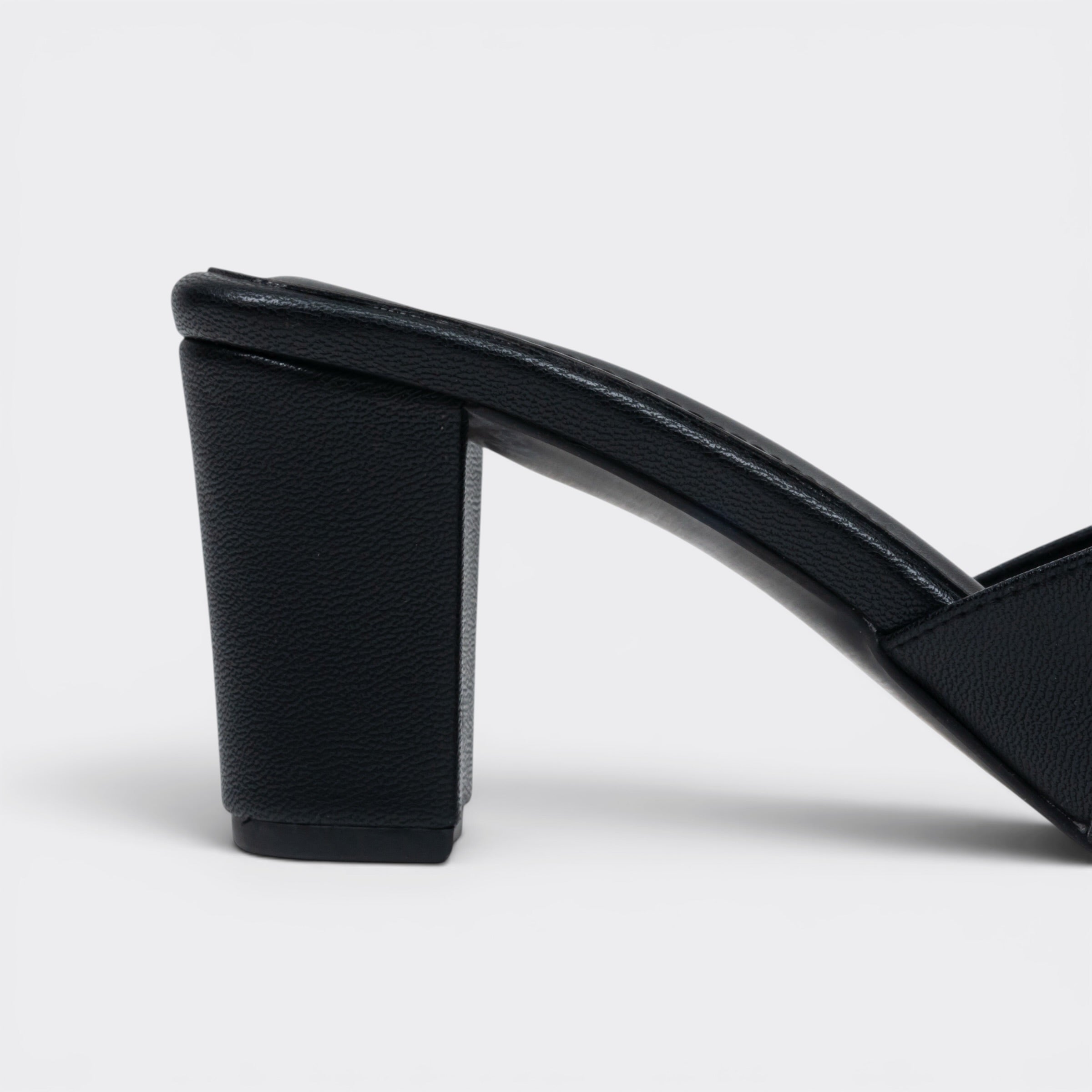 CHLLEN Black Metal Accent Strap Heels