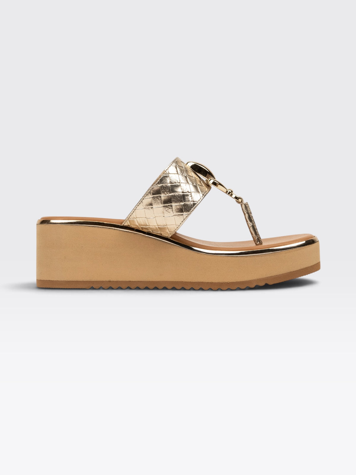 CHLLEN Aurelia Metallic Gold Wedge Sandals