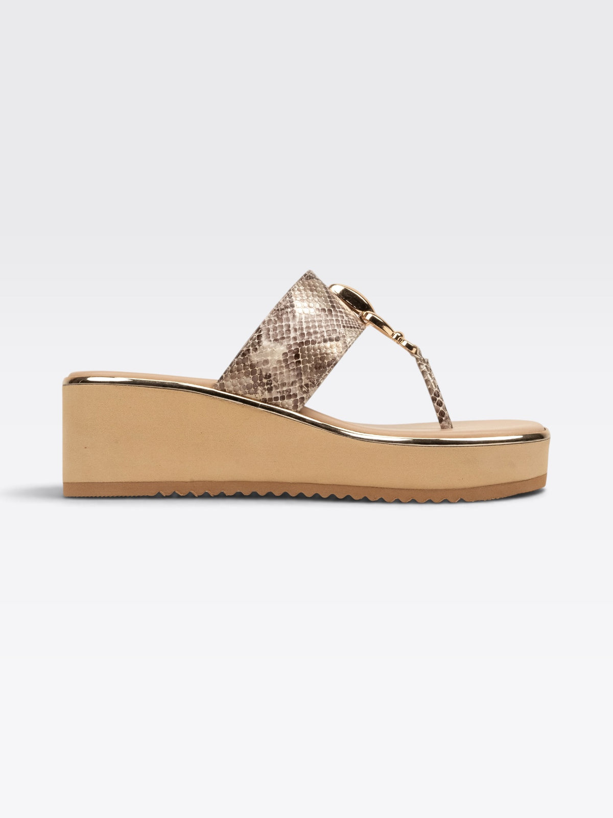 CHLLEN Serpentine Beige Wedge Sandals