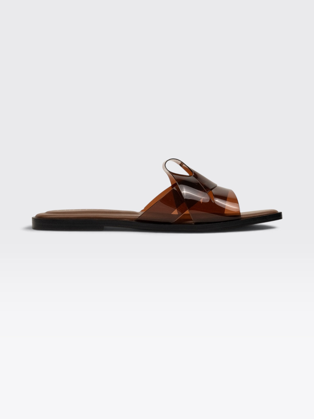 CHLLEN Brown Glossy Strap Open Toe Flats