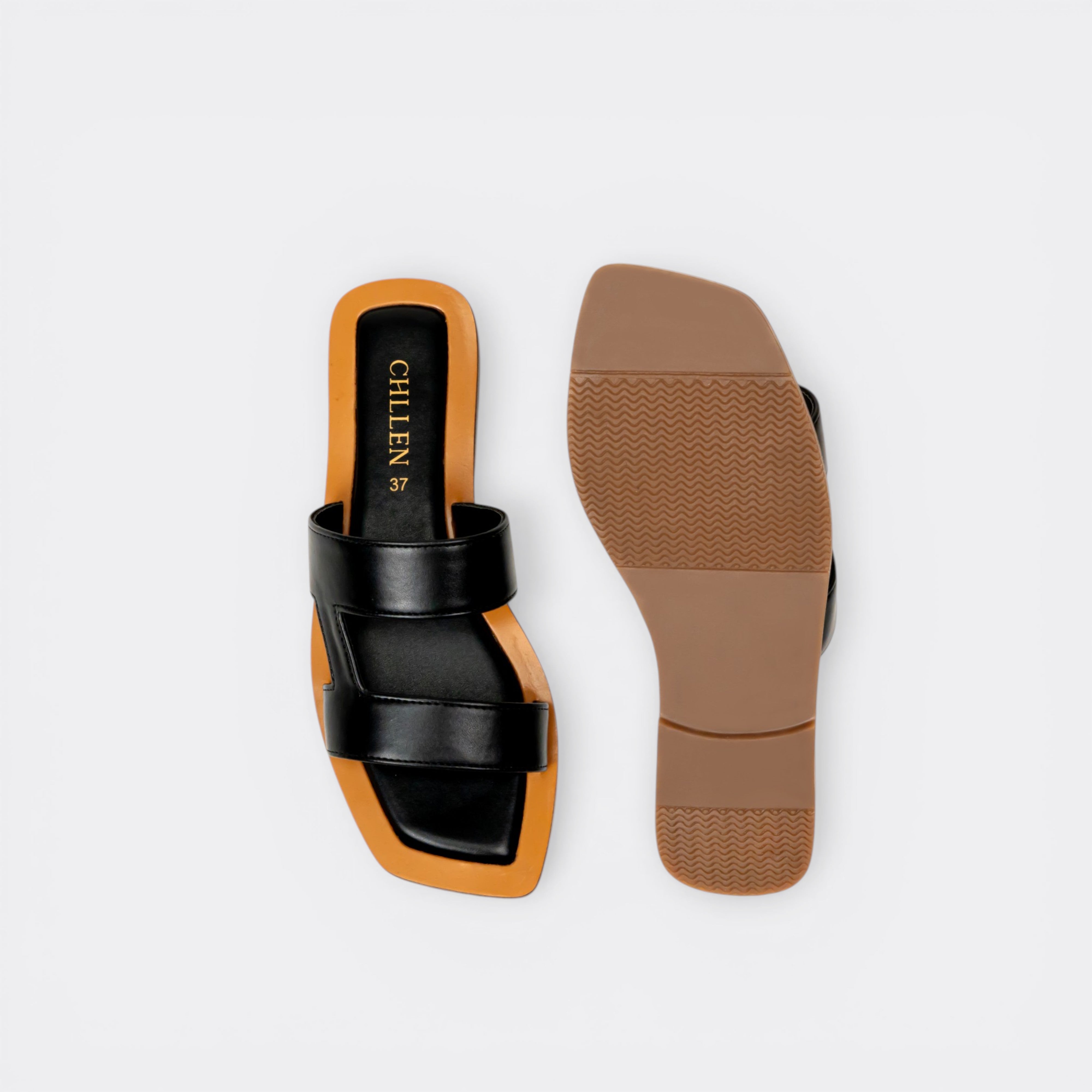 CHLLEN Noir Double Strap Flats
