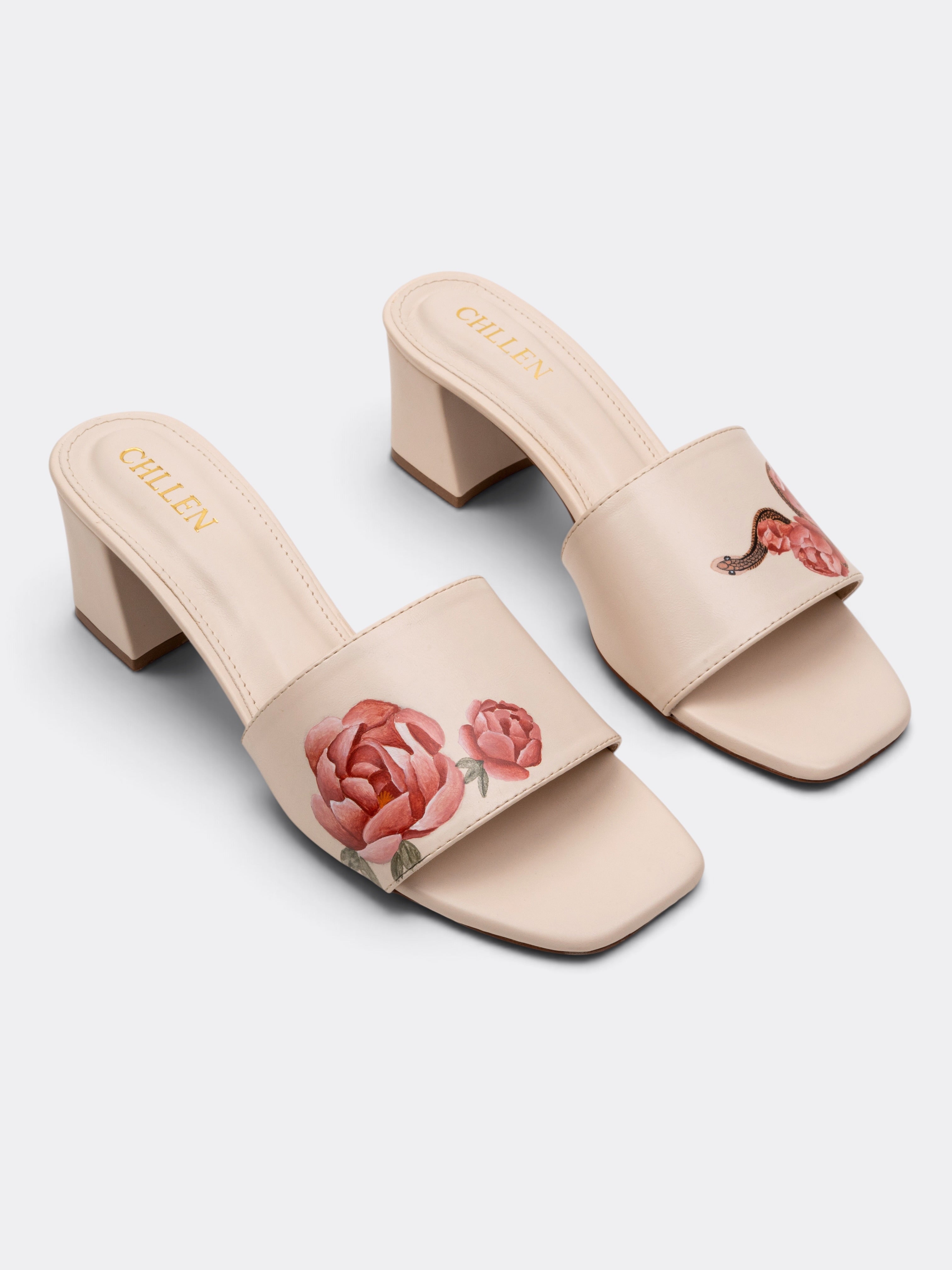 CHLLEN WILDBLOOM Peony Serpent Hand-Painted Block Heel