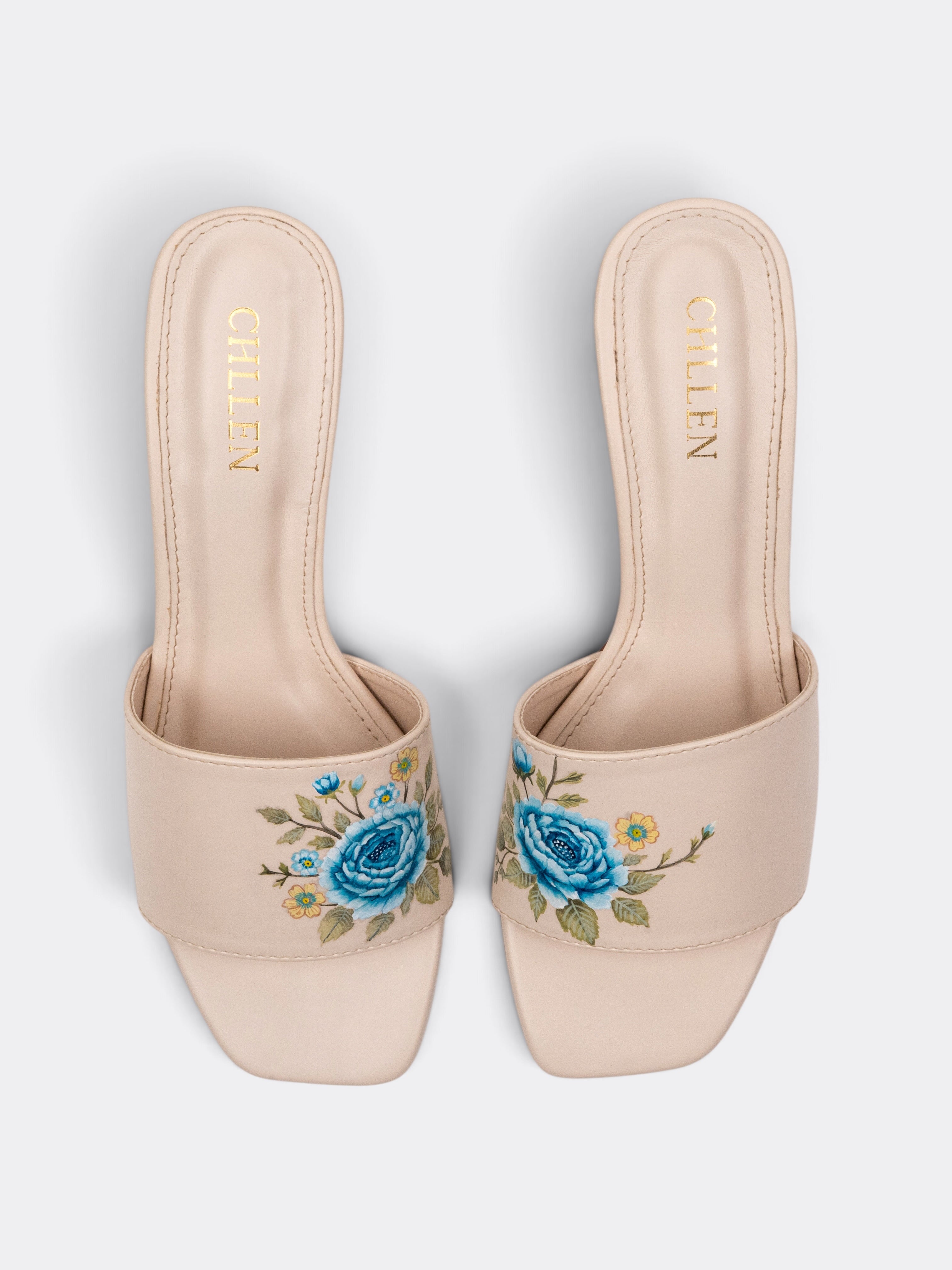 CHLLEN WILDBLOOM Azure Bloom Hand-Painted Block Heel