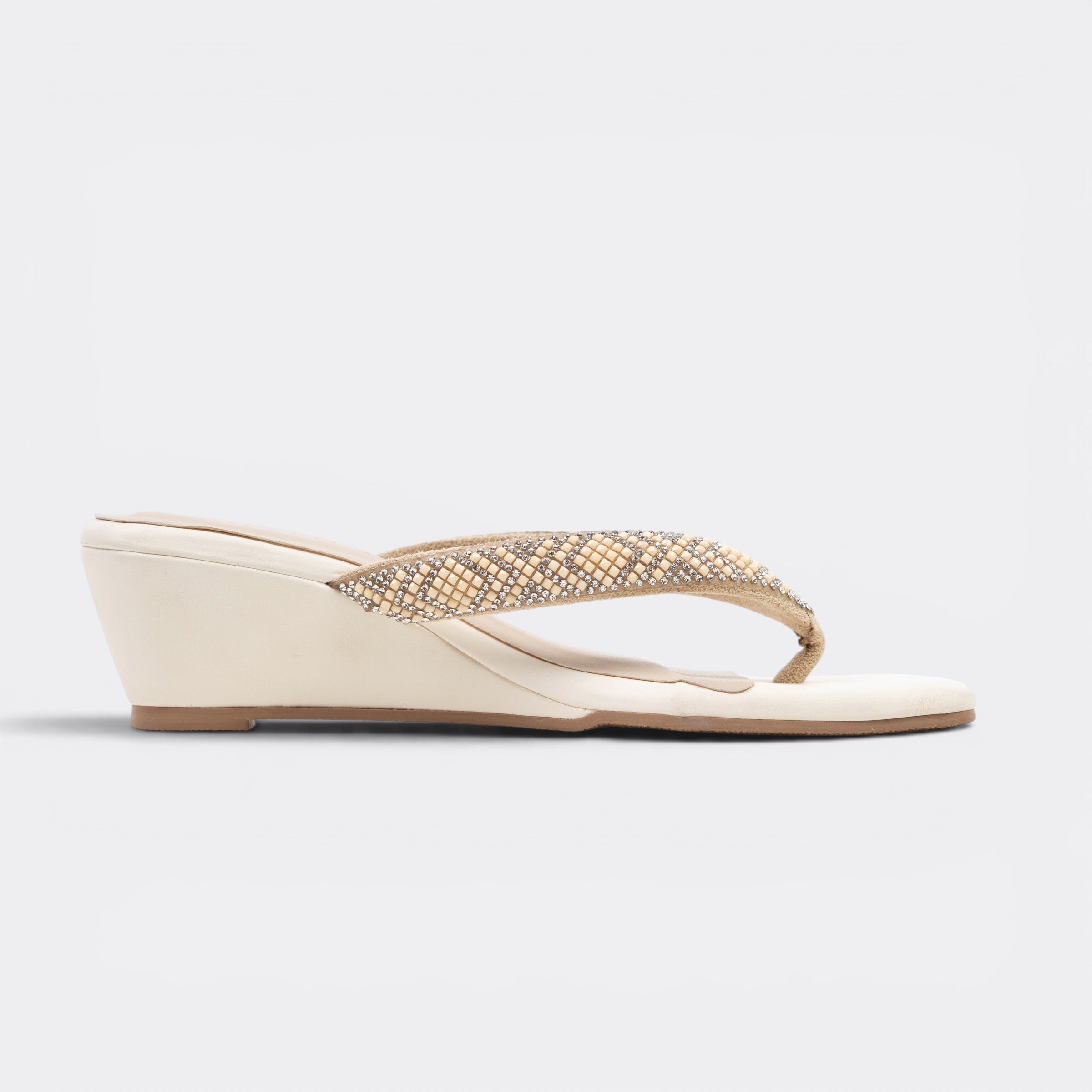 CHLLEN Ivory Braided Crystal Strap Flats
