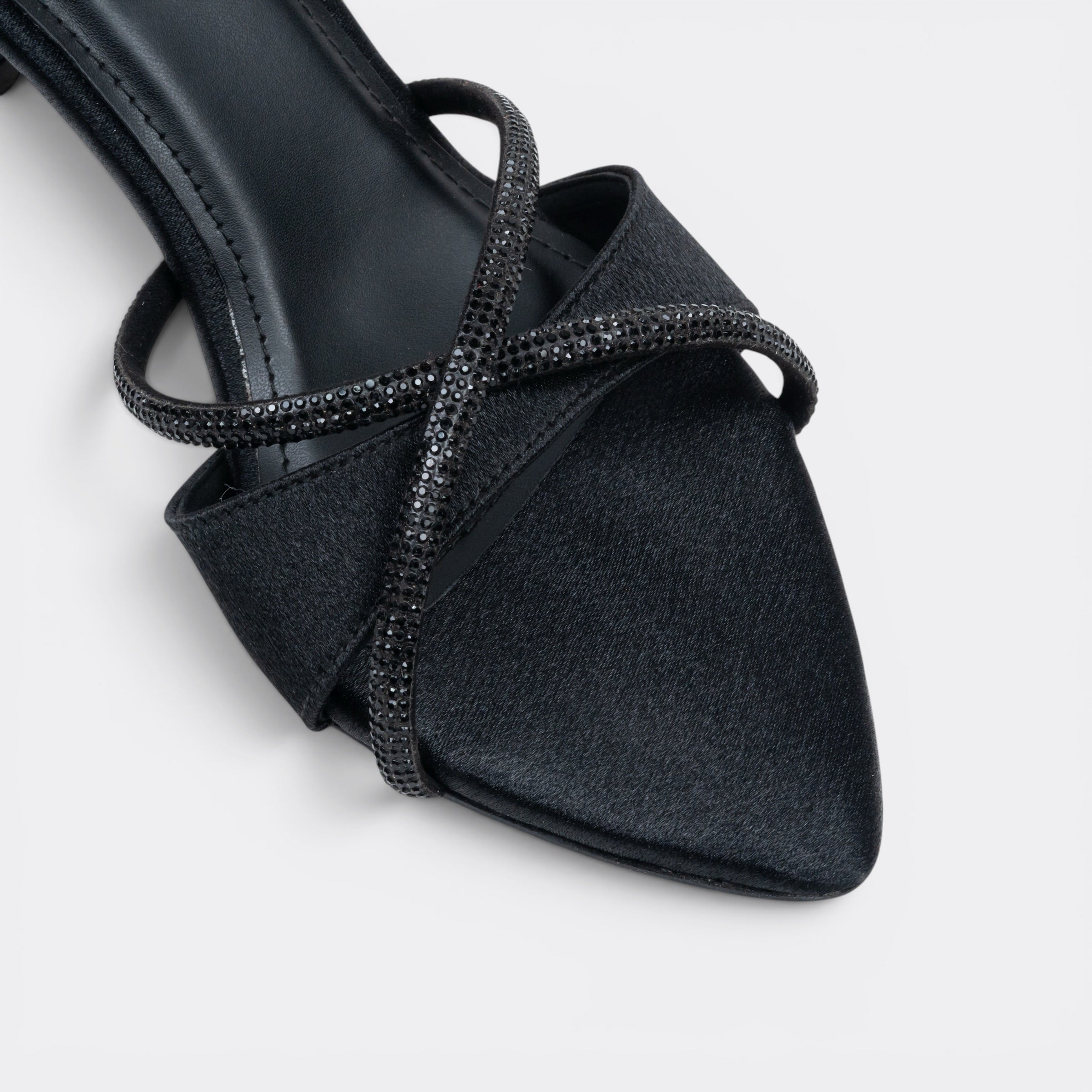 CHLLEN Black Crystal Cross Strap Heels