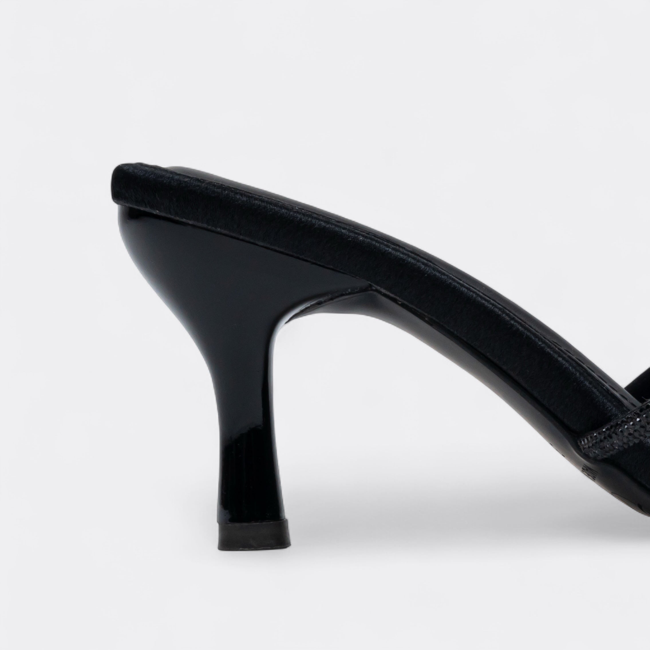 CHLLEN Black Crystal Cross Strap Heels