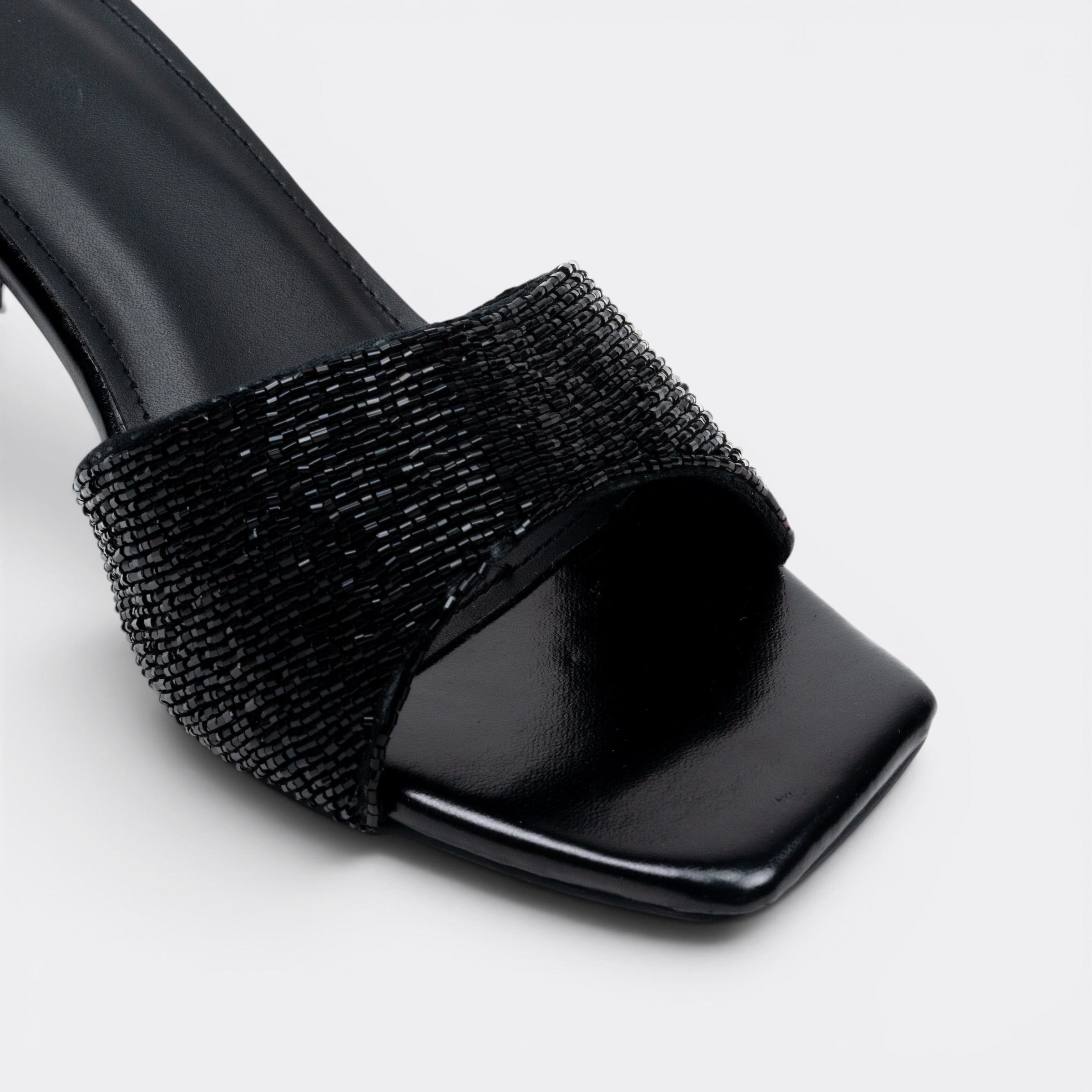 CHLLEN Black Rhinestone Broad Strap Heels