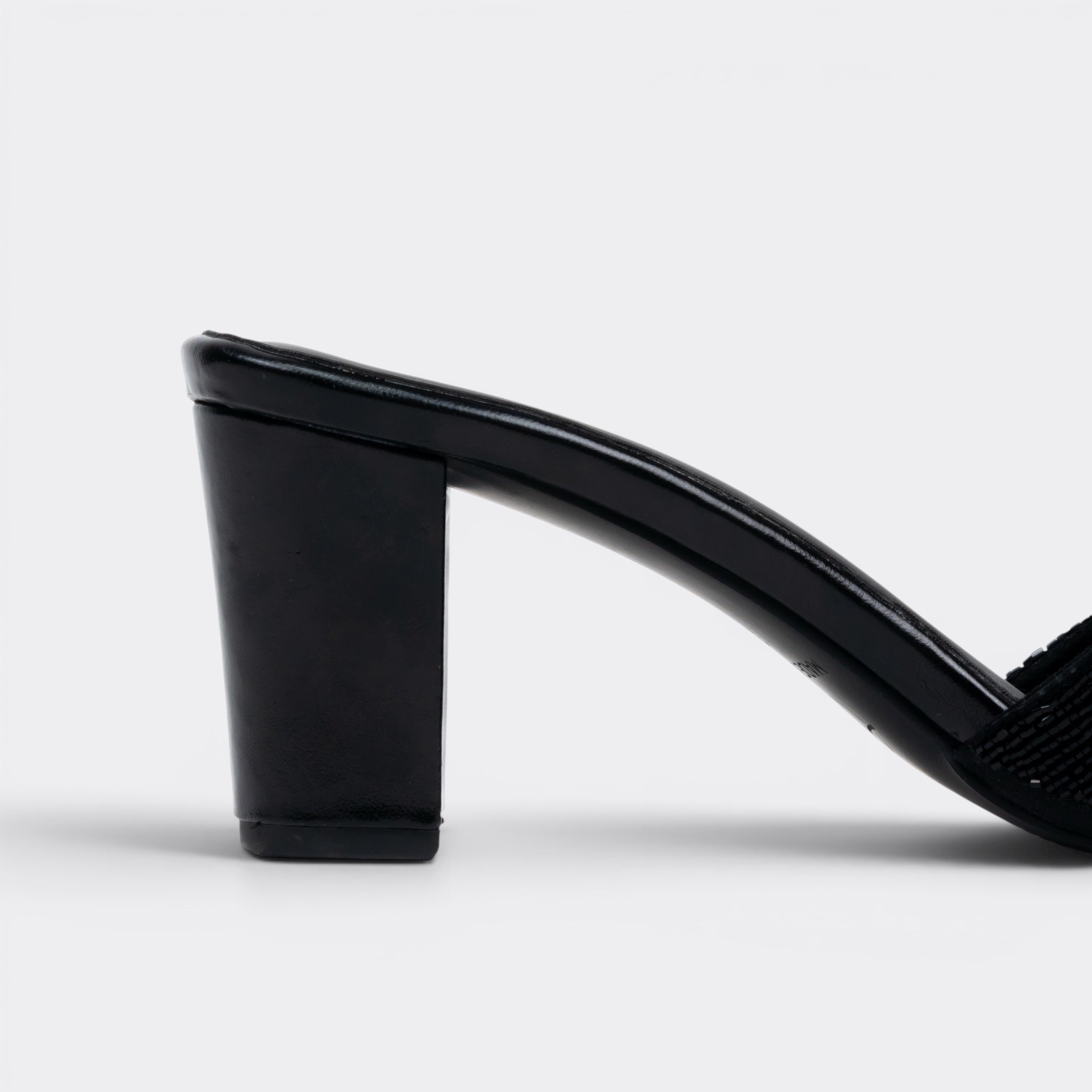 CHLLEN Black Rhinestone Broad Strap Heels