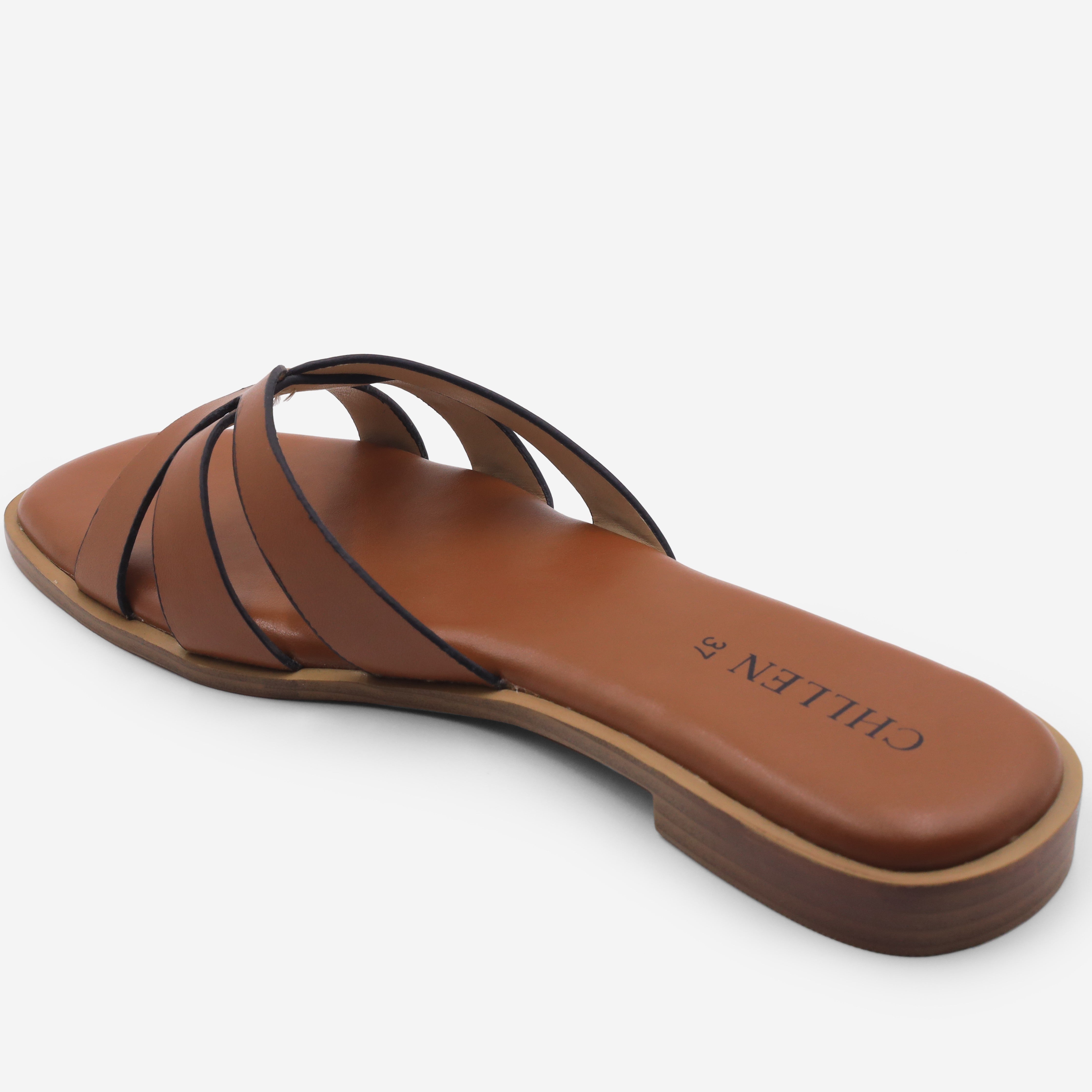 CHLLEN Tan Cross Strap Flats