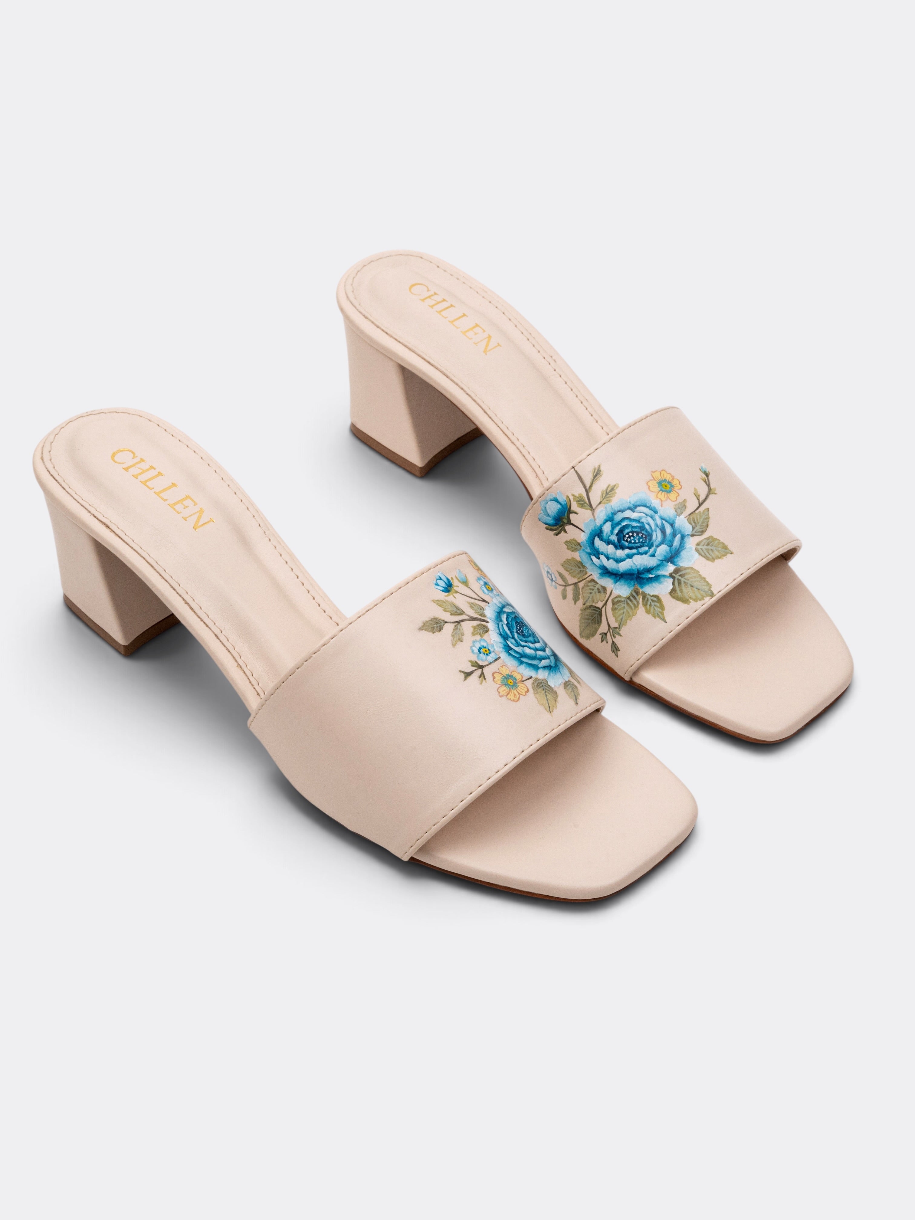CHLLEN WILDBLOOM Azure Bloom Hand-Painted Block Heel