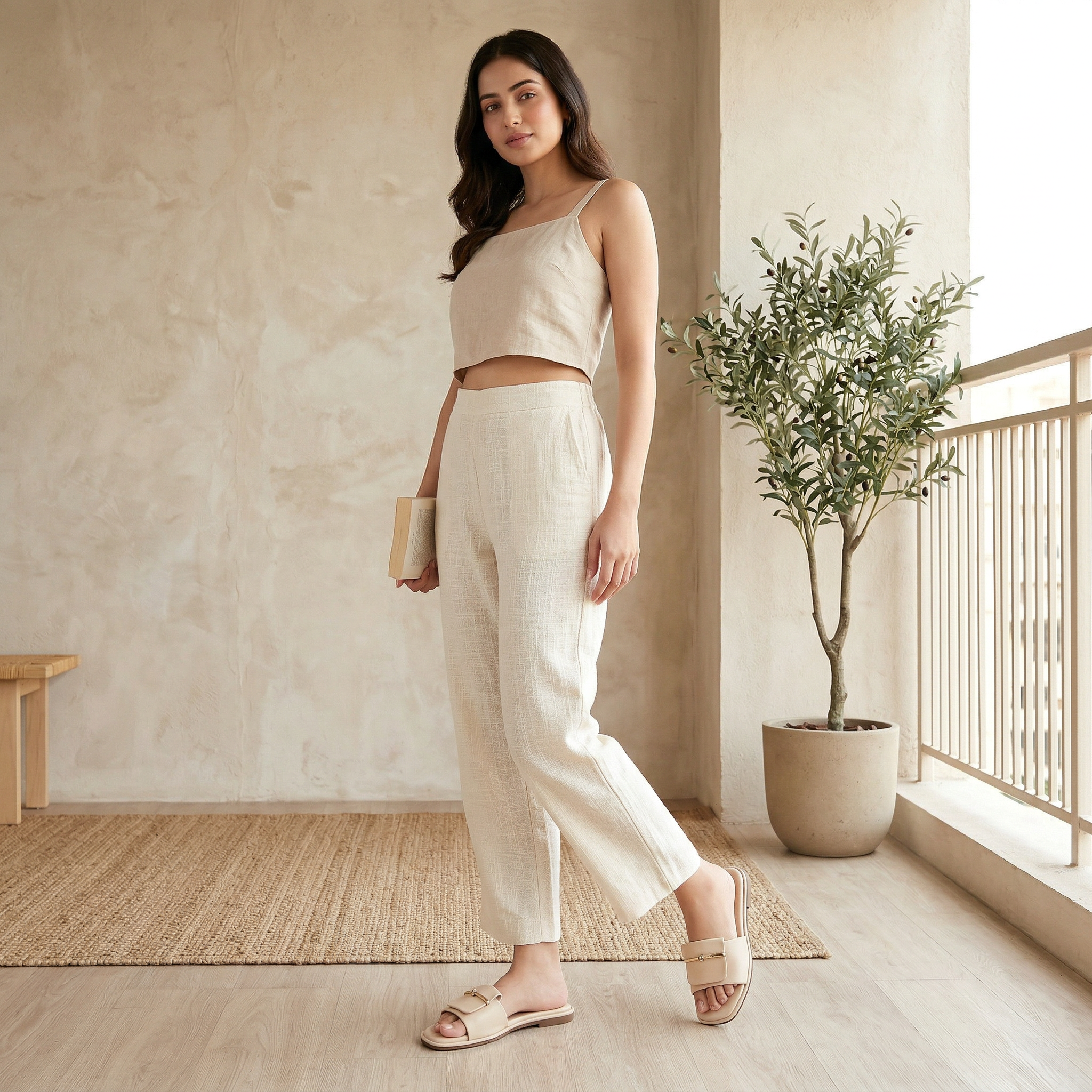 CHLLEN Beige Gold Bar Minimalist Flats