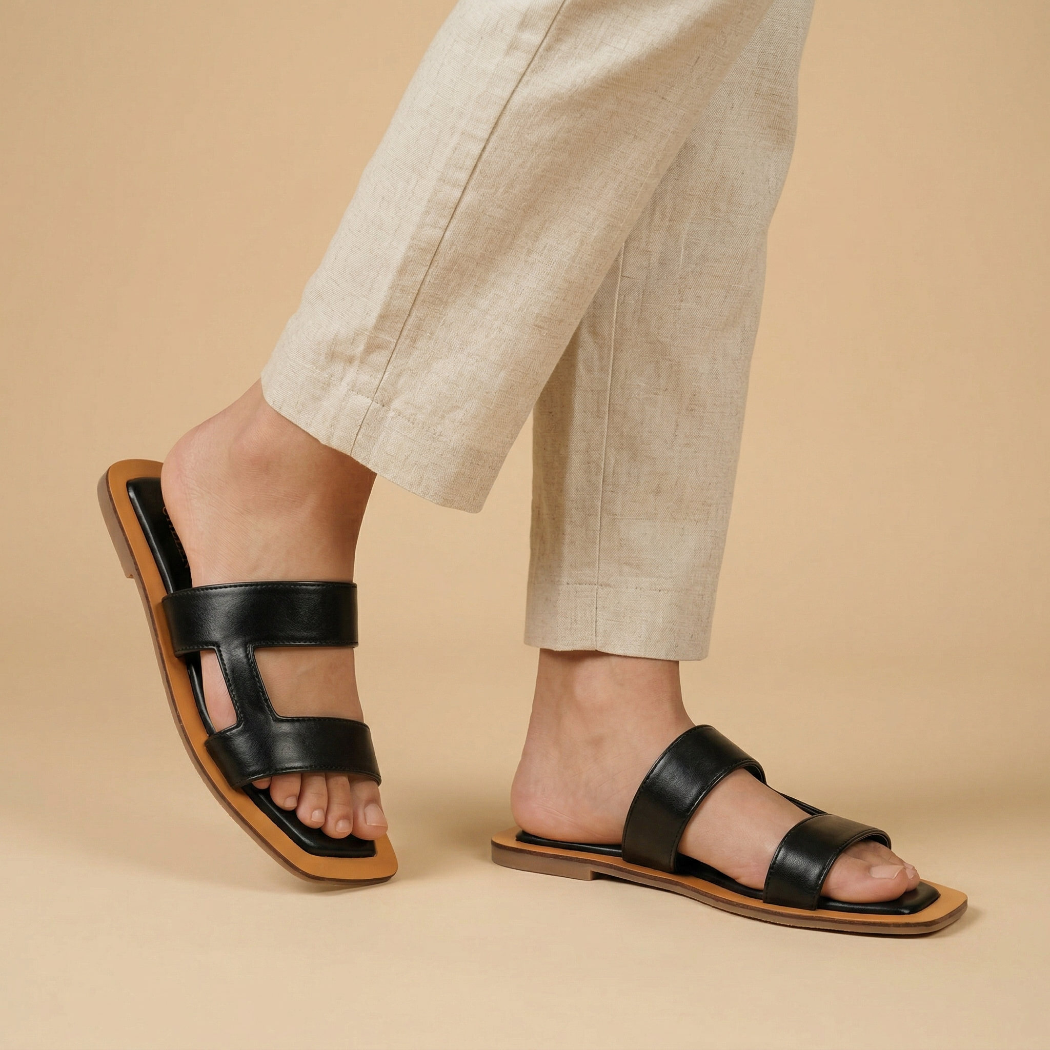 CHLLEN Noir Double Strap Flats