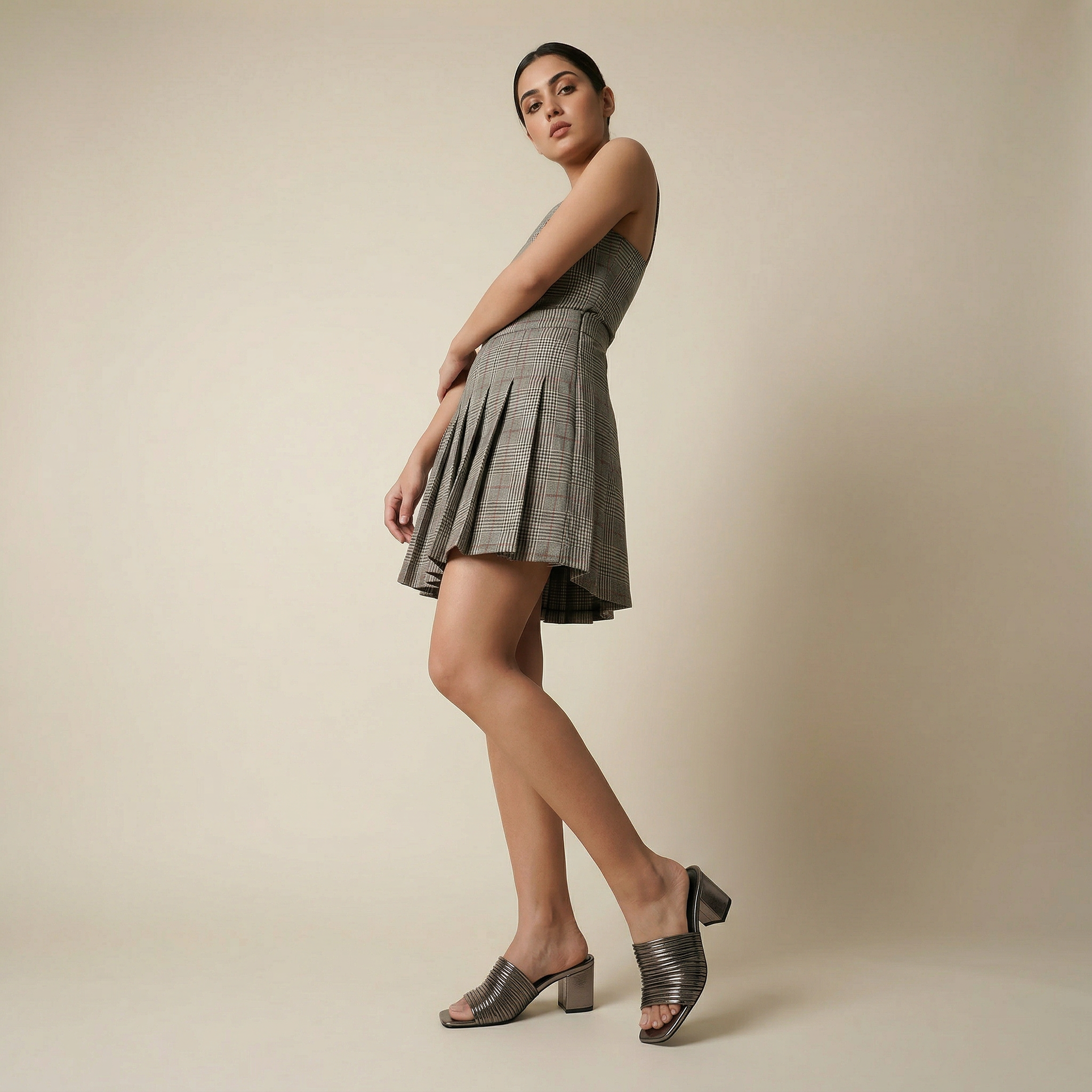 CHLLEN Gunmetal Multi-Strap Block Heels