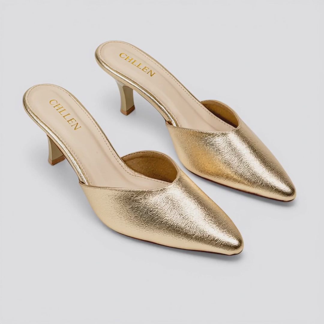 CHLLEN Gold Luxe Pointed Mule Flats