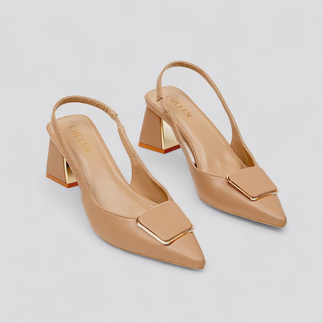 CHLLEN Nude Elegance Slingback Mule Flats
